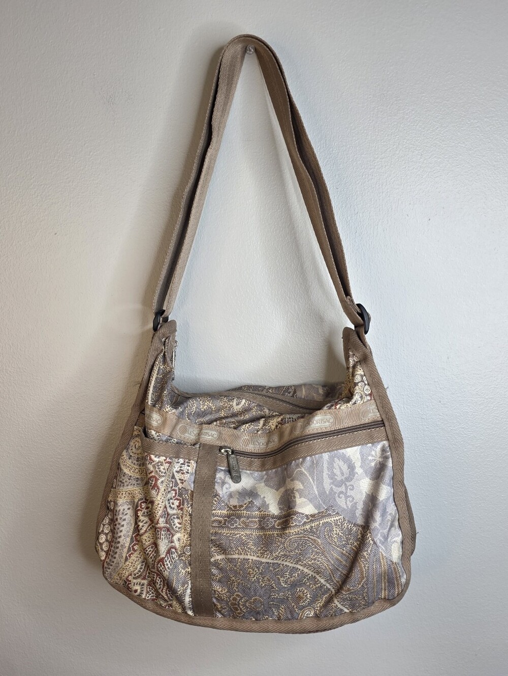Lesportsac Neutral Patterned Shoulder Bag - Taupe Paisley Y2k